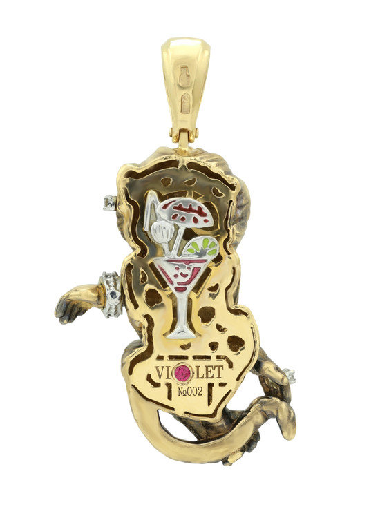 Подвеска из лимонного золота c эмалью, бриллиантами, рубином и бивнем мамонта