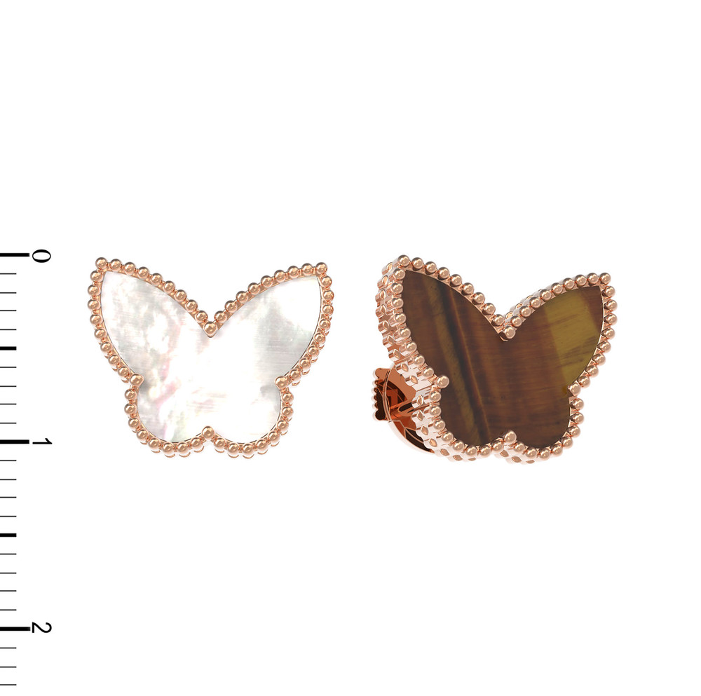 Серьги из золота c тигровым глазом и перламутром