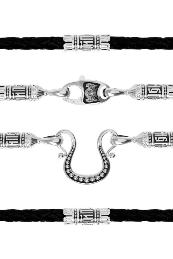 Гайтан из белого золота c кожаным шнурком