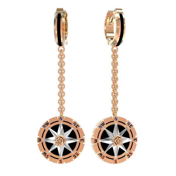 Серьги из золота c эмалью и ониксом