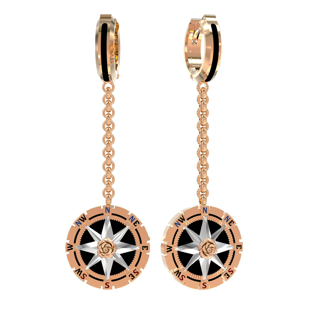 Серьги из золота c эмалью и ониксом