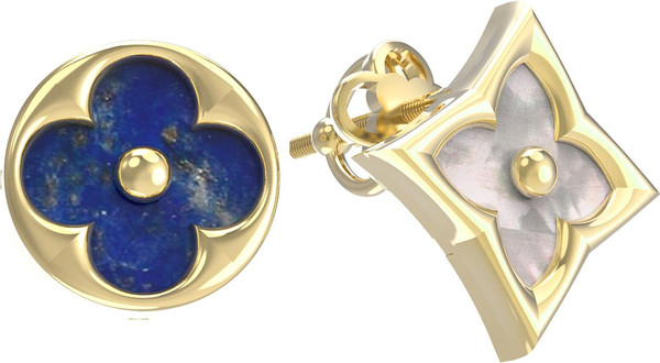 Серьги из лимонного золота c лазуритом и перламутром