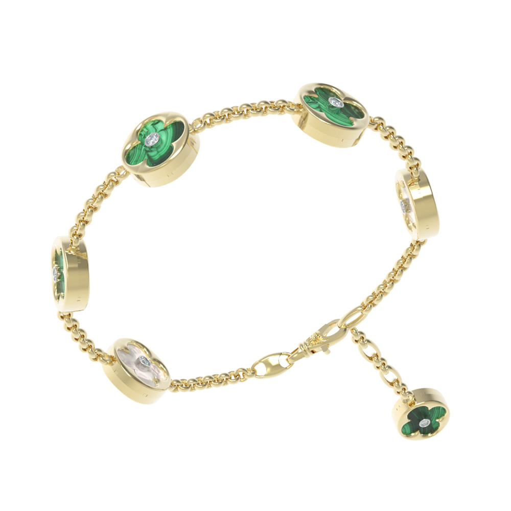 Браслет из лимонного золота c бриллиантами, малахитом и перламутром