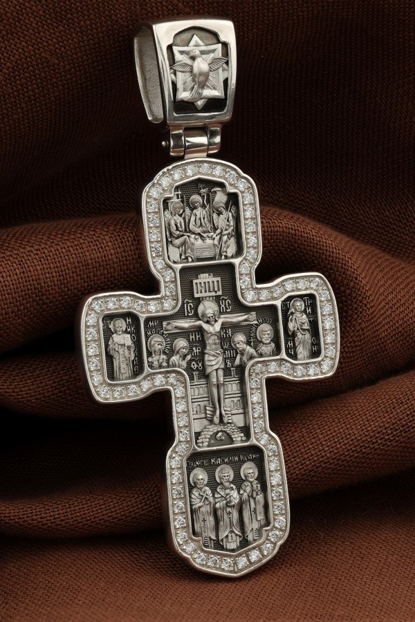 Крест из белого золота c бриллиантами