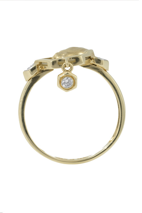 Кольцо из лимонного золота c бриллиантами и перламутром