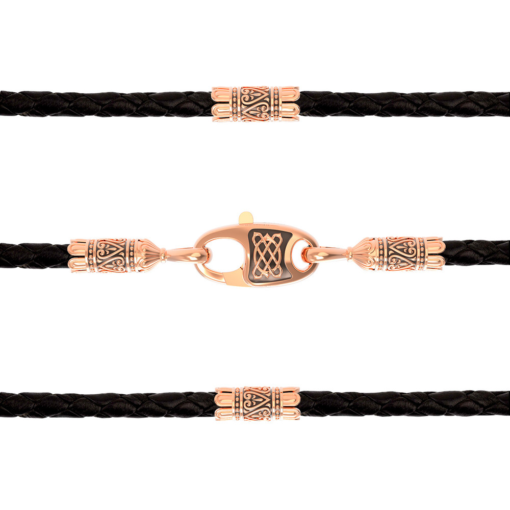 Гайтан из золота c кожаным шнурком