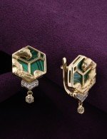 Серьги из лимонного золота 585 пробы c бриллиантами и малахитом