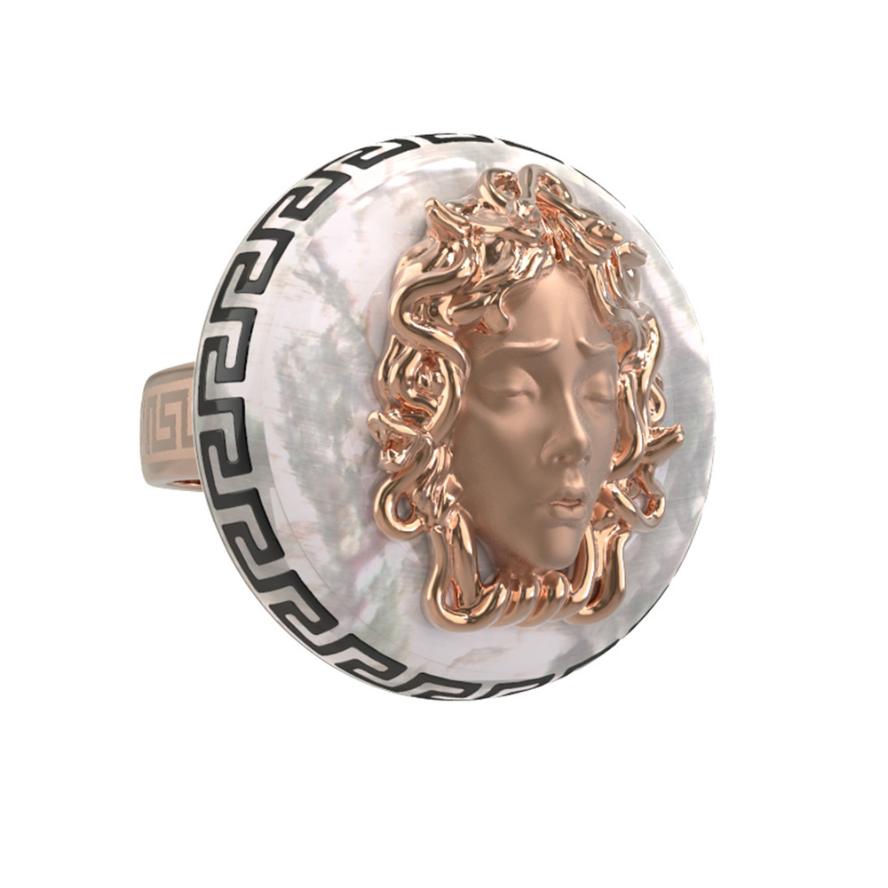 Кольцо из золота c эмалью и перламутром