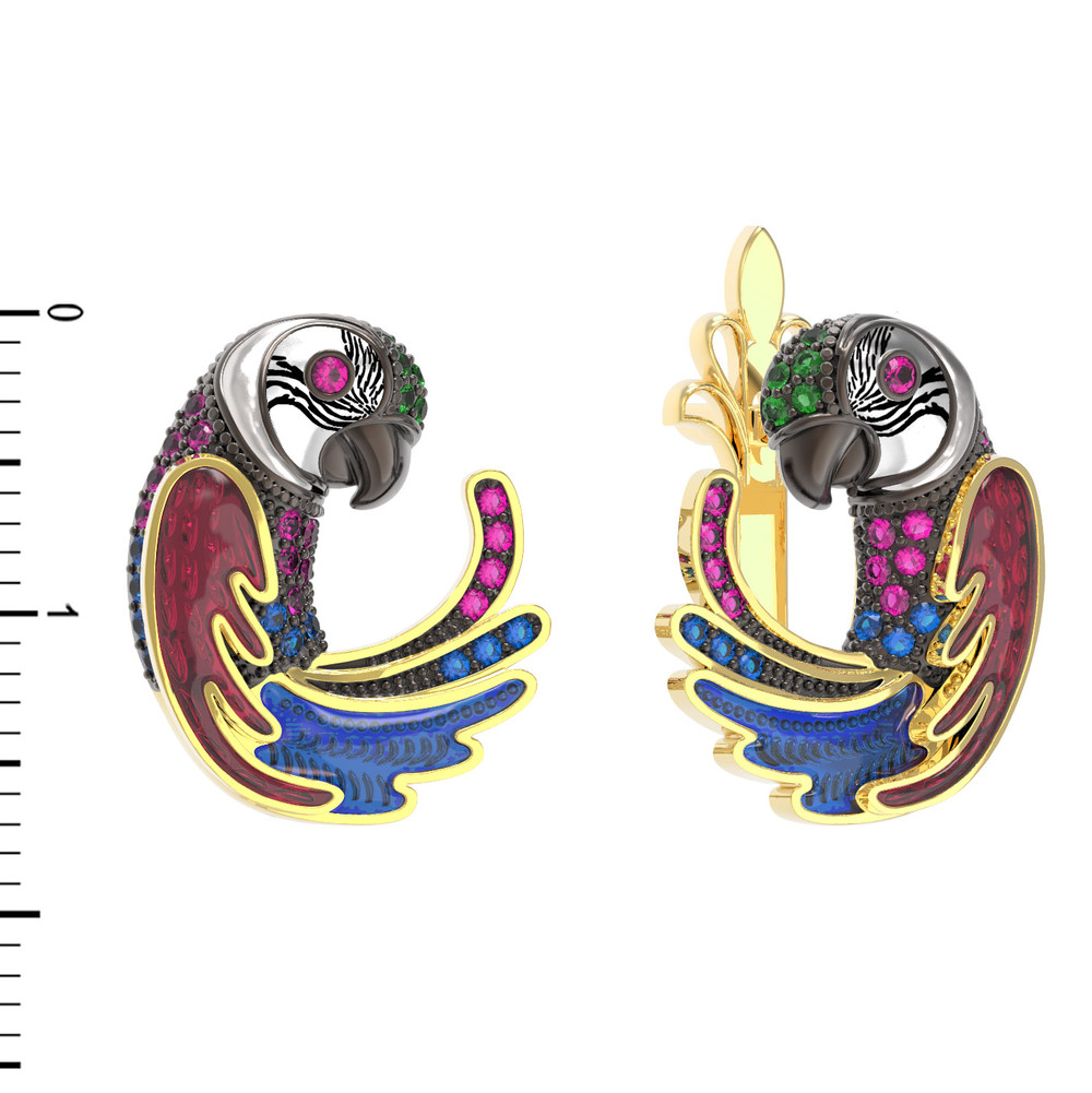 Серьги из лимонного золота c эмалью и фианитом