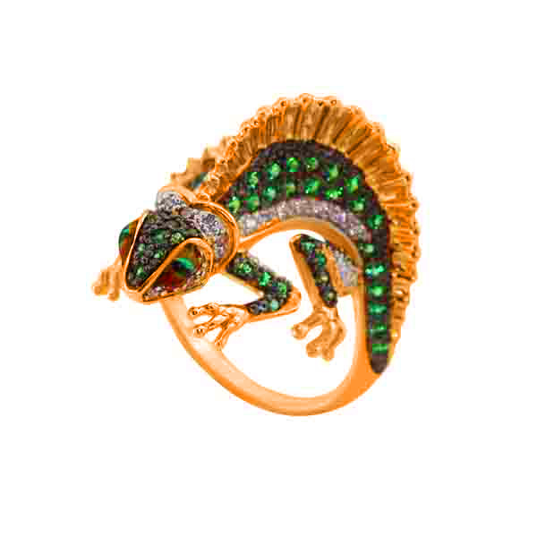 Кольцо из золота c эмалью и фианитом