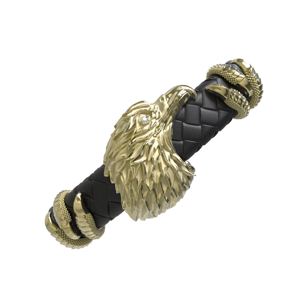 Браслет из лимонного золота c бриллиантами и кожаным шнурком