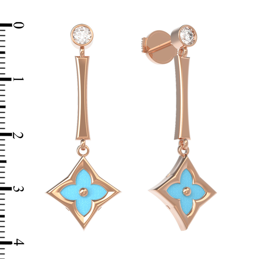 Серьги из золота c фианитом и бирюзой