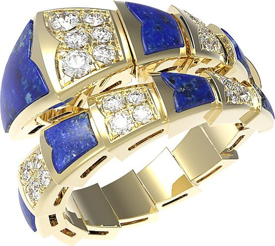 Кольцо из лимонного золота c бриллиантами и лазуритом