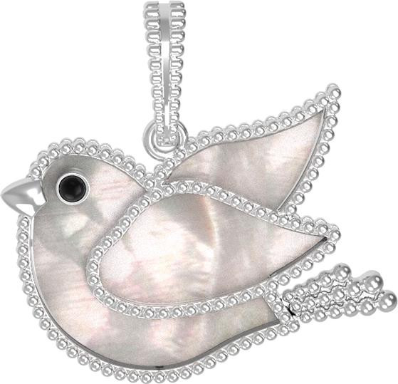 Подвеска из белого золота c эмалью и перламутром