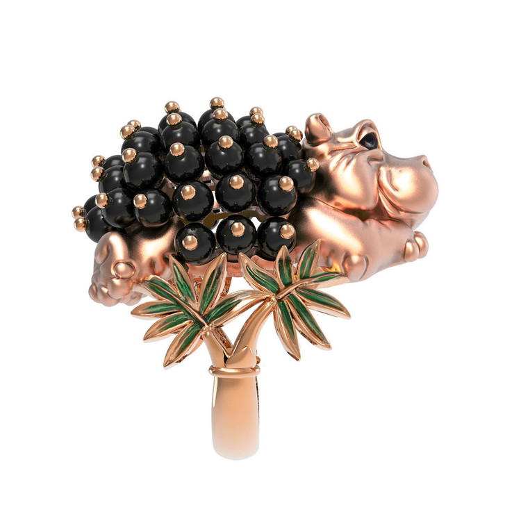 Кольцо из золота c эмалью и ониксом