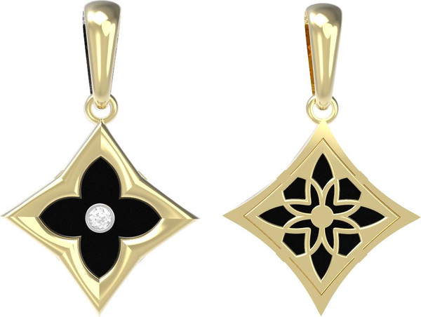 Подвеска из лимонного золота c бриллиантами и ониксом