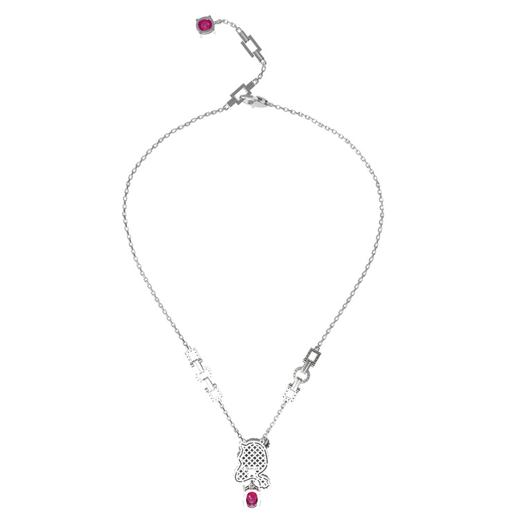 Колье из белого золота c бриллиантами, рубином и изумрудом