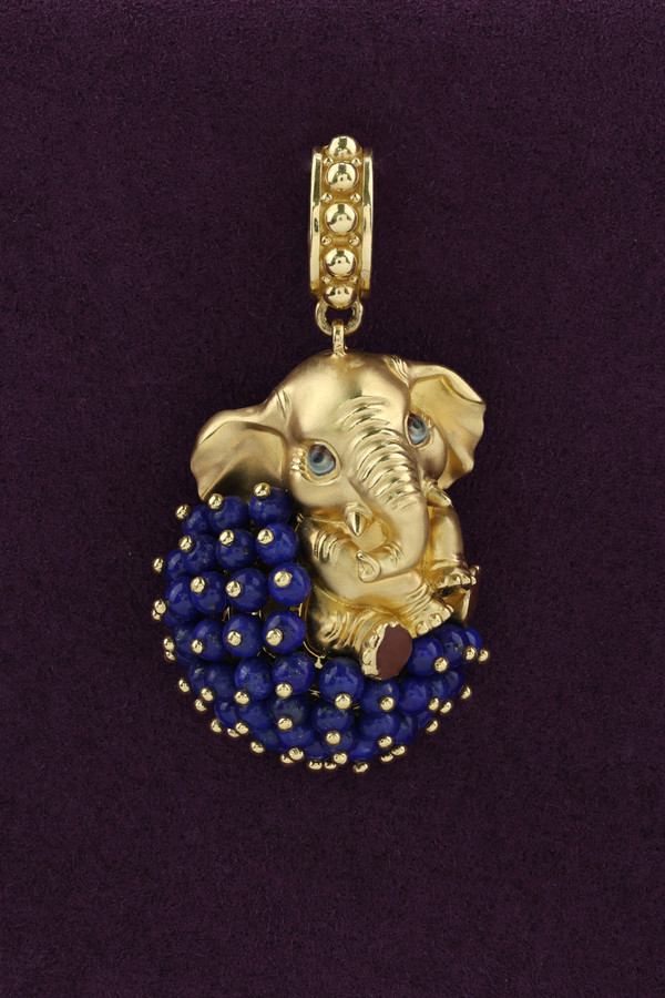 Подвеска из лимонного золота c эмалью и лазуритом