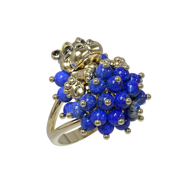 Кольцо из лимонного золота c эмалью и лазуритом