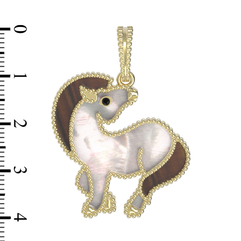 Подвеска из лимонного золота c эмалью, тигровым глазом и перламутром