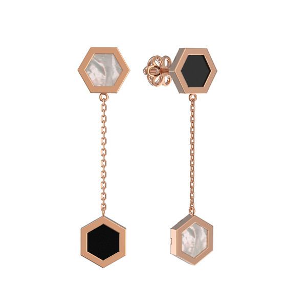 Серьги из золота c ониксом и перламутром