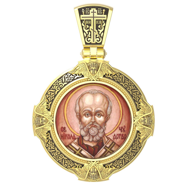Образок из лимонного золота c эмалью, иконописью и темперой