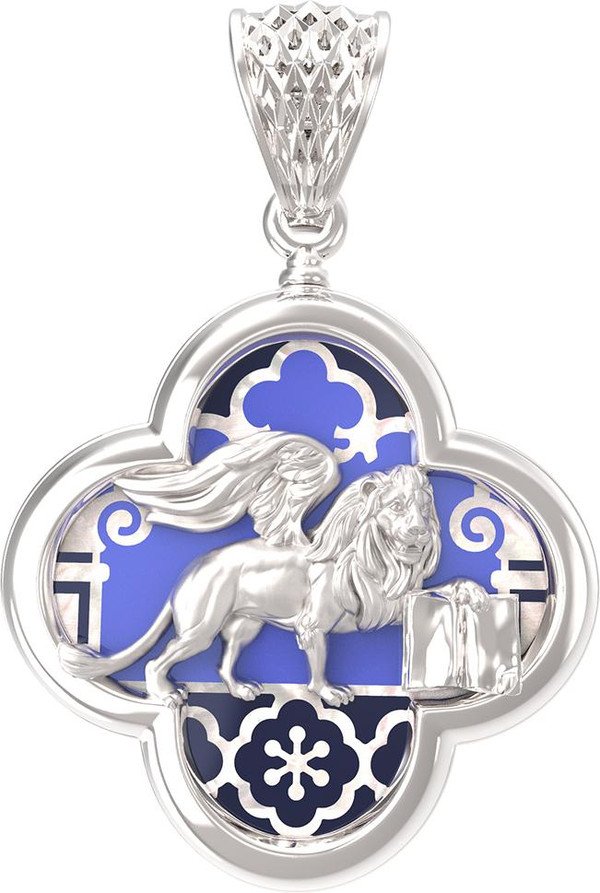 Подвеска из белого золота c эмалью и перламутром