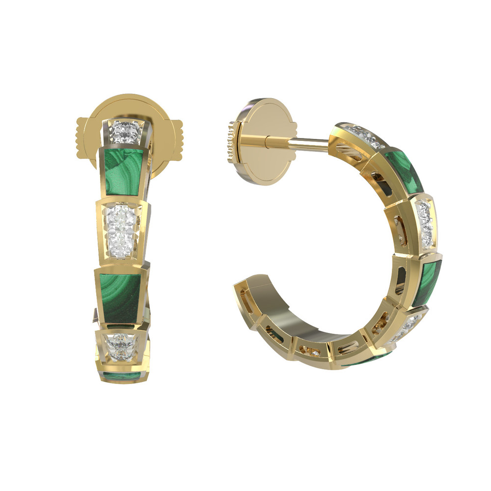 Серьги из лимонного золота c бриллиантами и малахитом