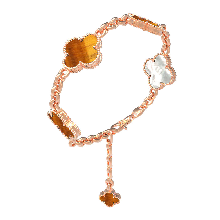 Браслет из золота c тигровым глазом и перламутром