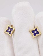 Серьги из лимонного золота 585 пробы c бриллиантами и лазуритом