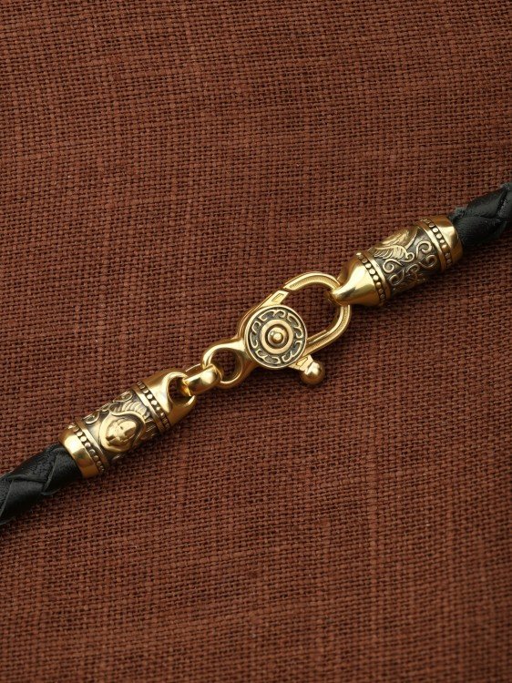 Гайтан из лимонного золота c кожаным шнурком