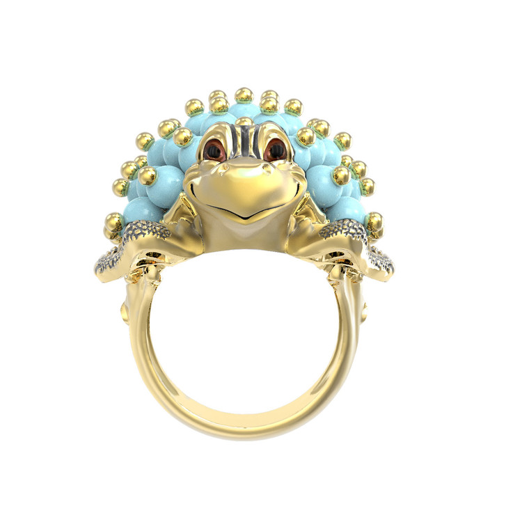 Кольцо из лимонного золота c эмалью и бирюзой