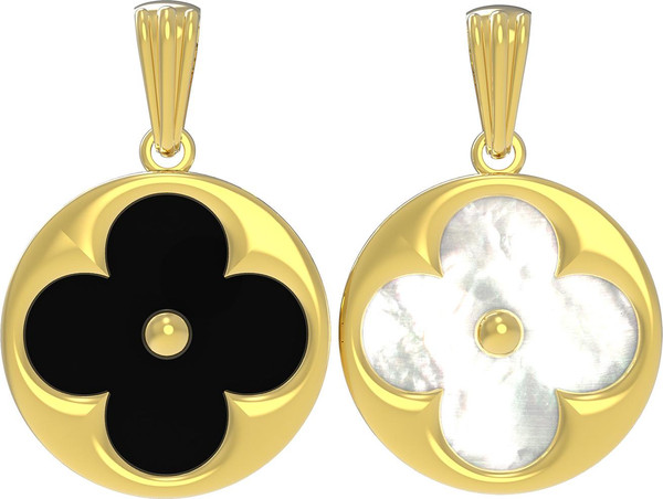 Подвеска из лимонного золота c ониксом и перламутром