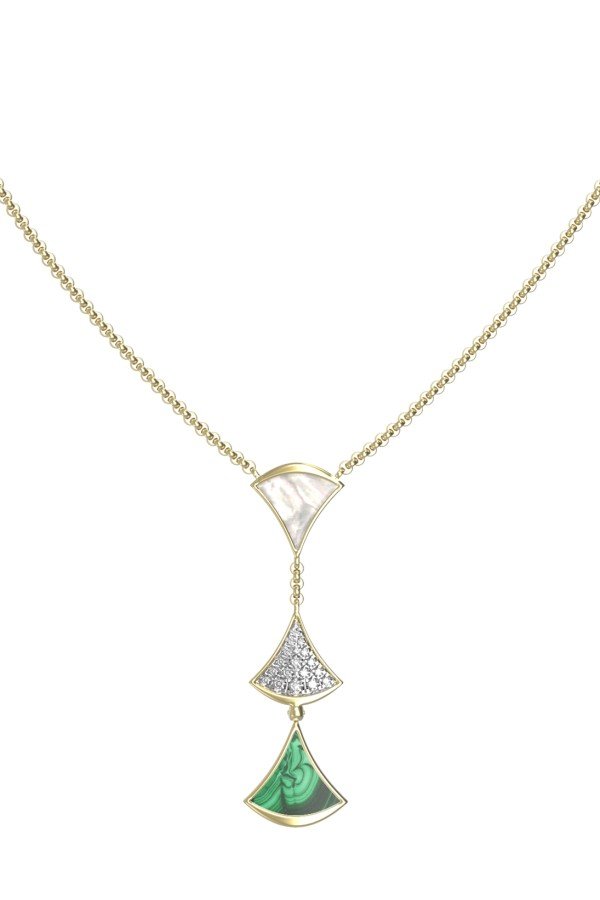 Колье из лимонного золота c бриллиантами, малахитом и перламутром