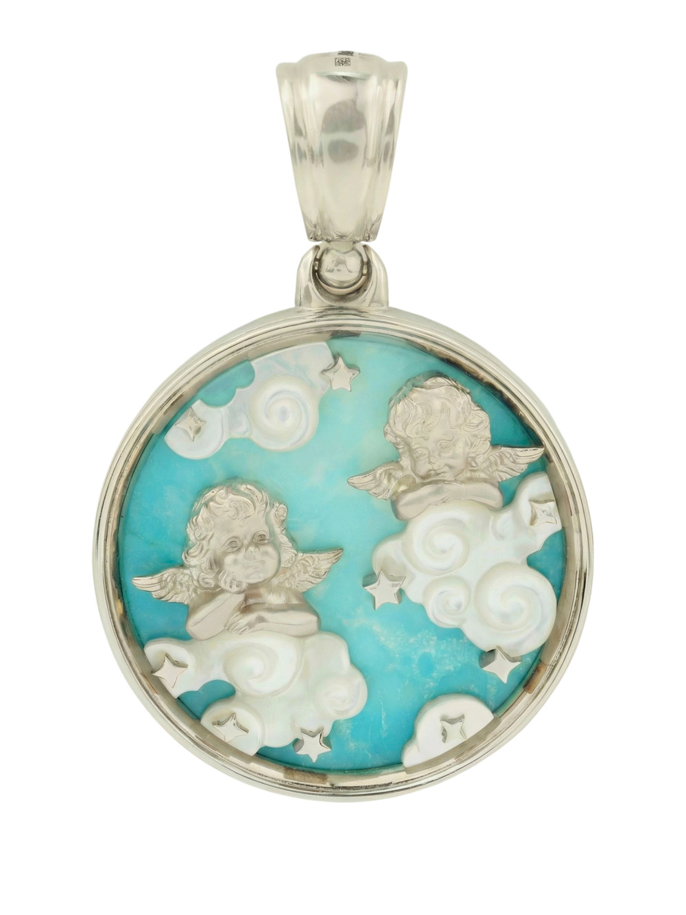 Подвеска из белого золота c бирюзой и перламутром