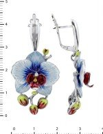 Серьги из белого золота 585 пробы c эмалью