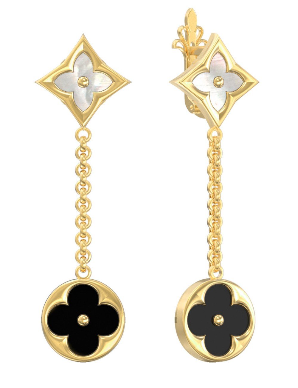Серьги из лимонного золота 585 пробы c ониксом и перламутром
