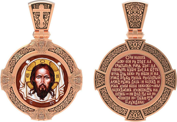 Образок из золота c эмалью, иконописью и темперой