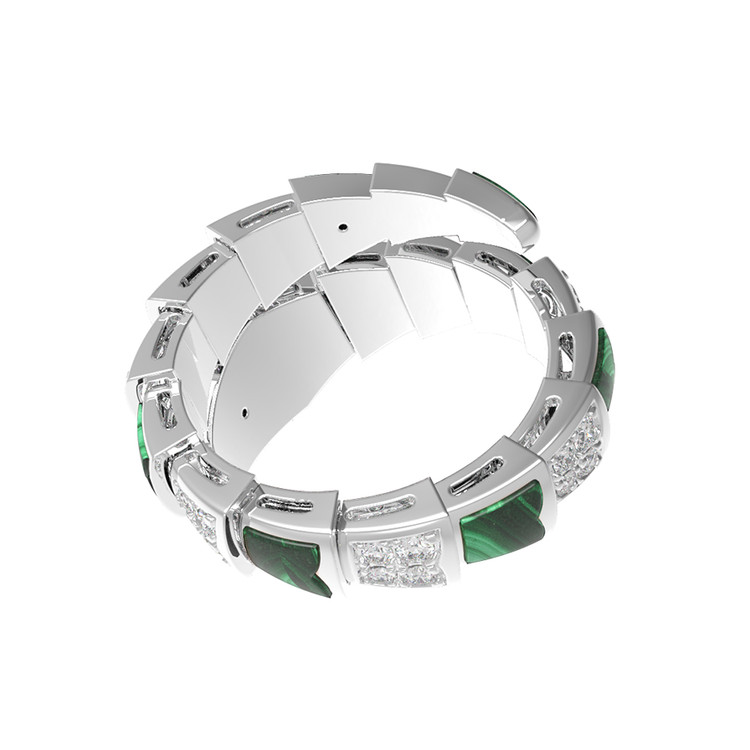 Кольцо из белого золота c бриллиантами и малахитом