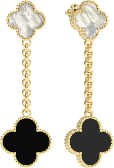 Серьги из лимонного золота c ониксом и перламутром