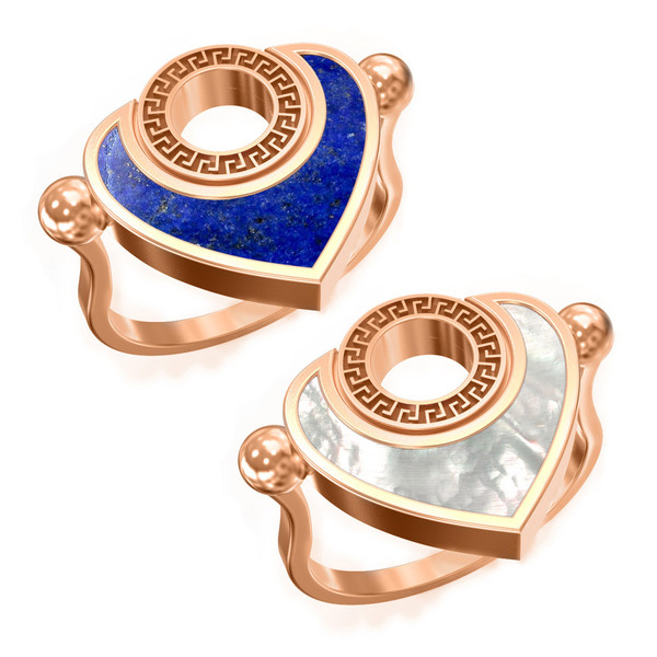 Кольцо из золота c лазуритом и перламутром