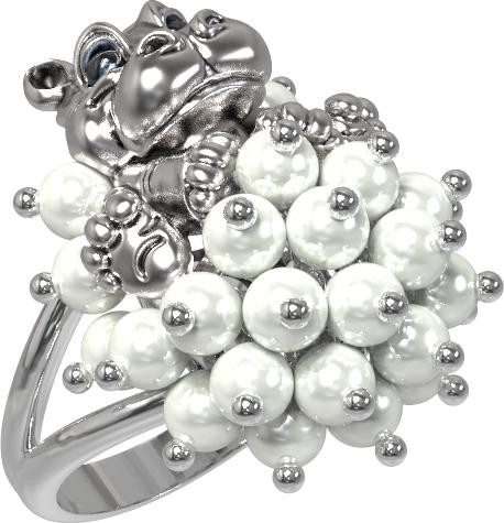 Кольцо из белого золота c эмалью и жемчугом