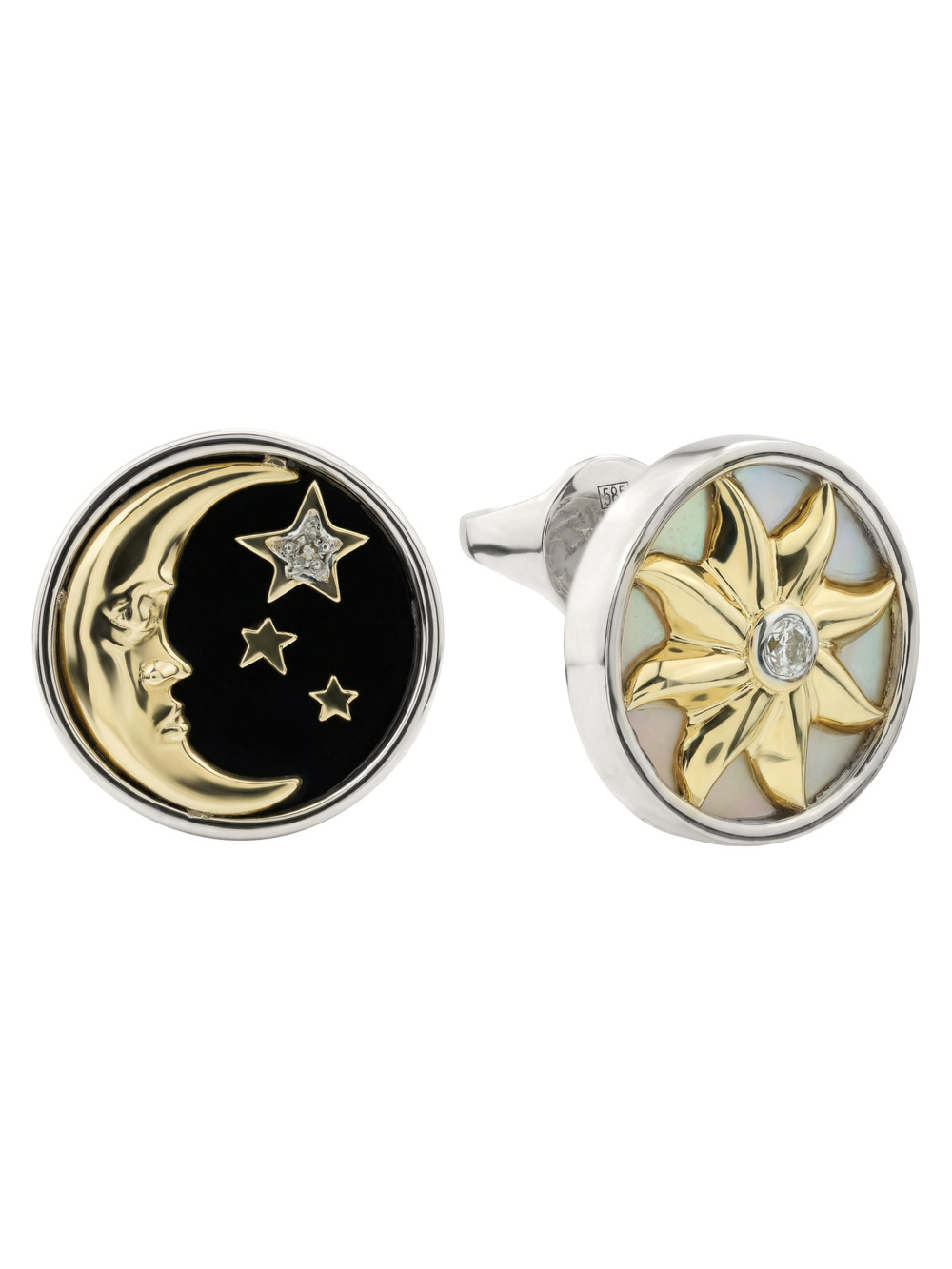 Серьги из белого золота c бриллиантами, ониксом и перламутром