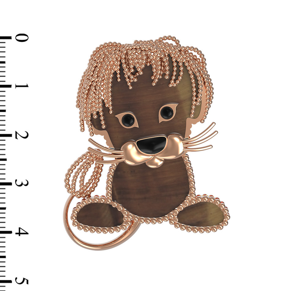 Брошь из золота c эмалью и тигровым глазом