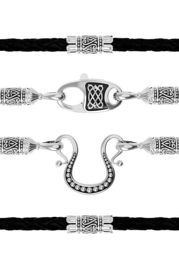 Гайтан из белого золота c кожаным шнурком