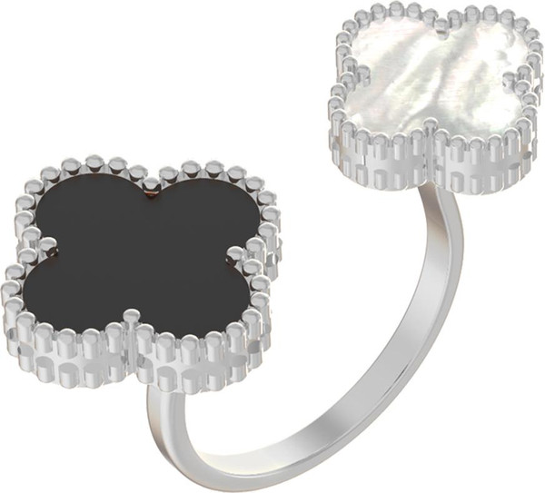 Кольцо из белого золота c ониксом и перламутром