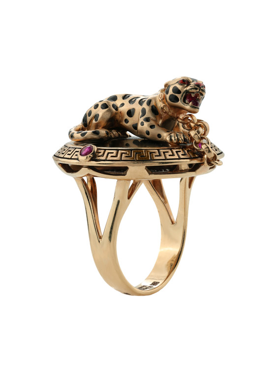 Кольцо из золота c эмалью, ониксом и рубином