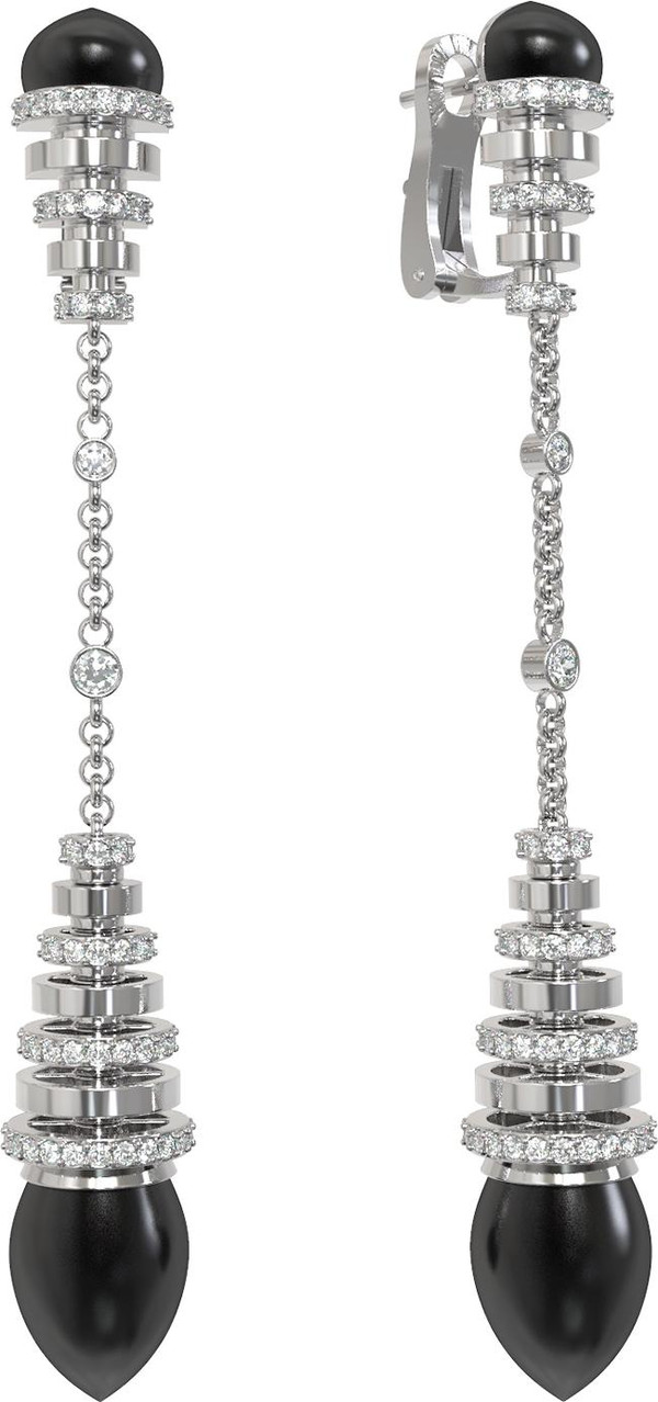 Серьги из белого золота c бриллиантами и ониксом