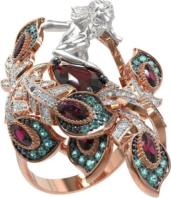 Кольцо из золота c фианитом и гранатом