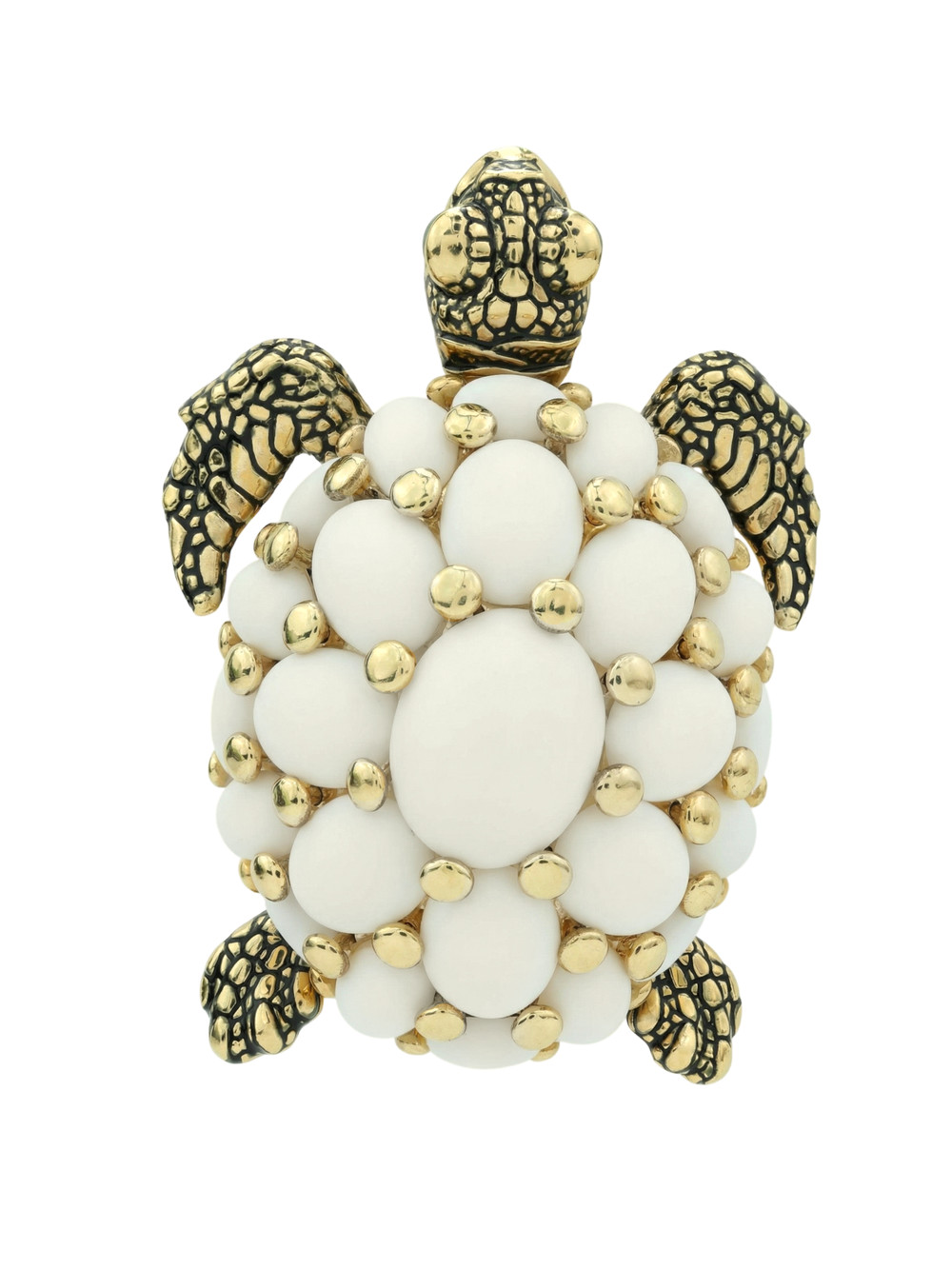 Брошь из лимонного золота c эмалью и бивнем мамонта